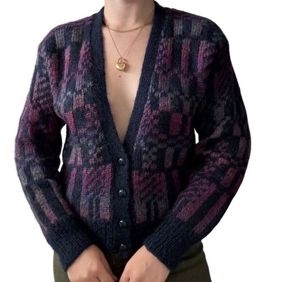 Vintage 1990s Womens Mohair Fluffy Striped Witchy Hippy Cardigan Sz M - Picture 3 of 6